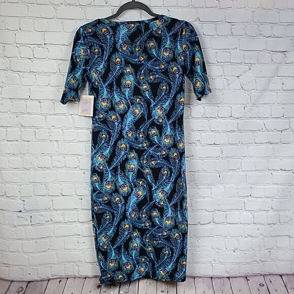NWT LuLaRoe Peacock Feather Print Dress Julia Midi Black Fitted Sheath Bodycon - Picture 12 of 12